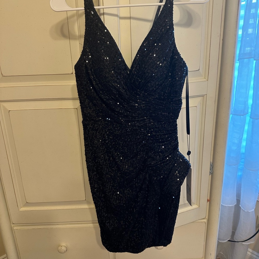 Jovani Black Sequin V-Neck Cocktail Dress